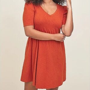 ❤️NWT VINTAGE TORRID DRESS PUFF SLEEVE - POCKETS SKATER RUSTY ORANGE - PLUS SIZE